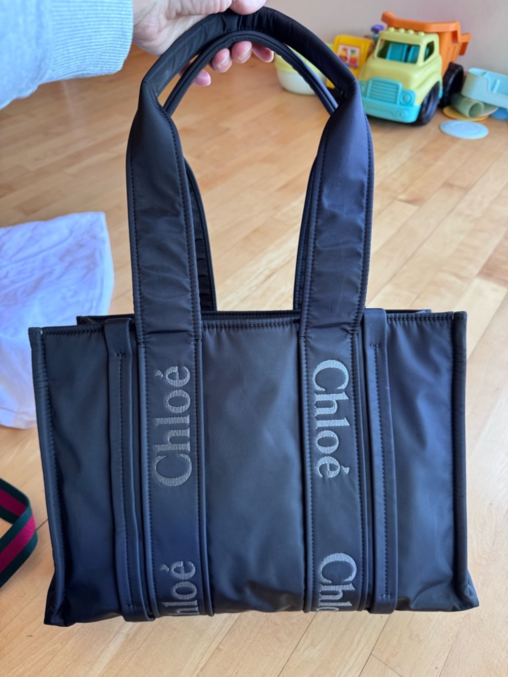 Chloé Black Nylon Logo Strap Shoulder Bag